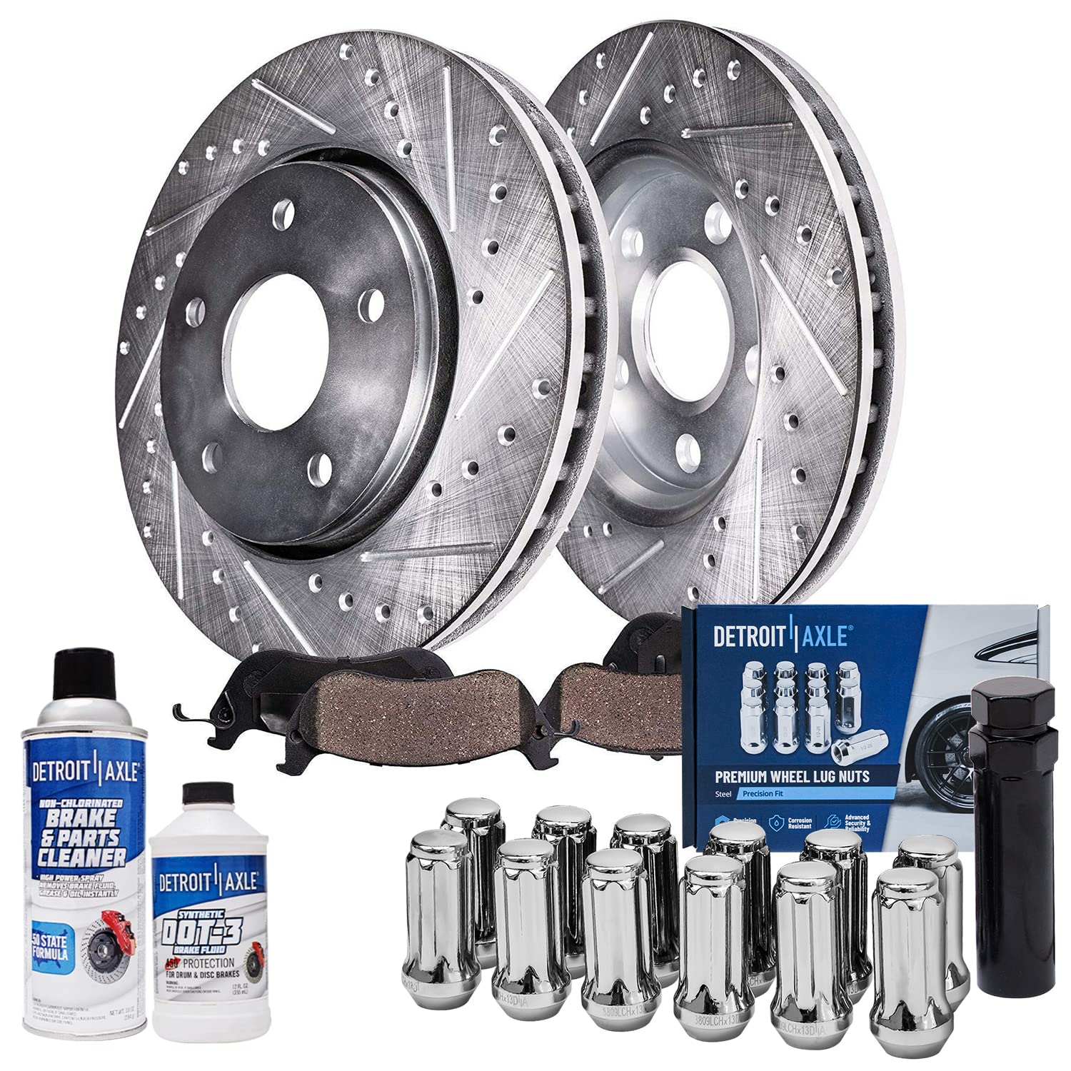 Detroit Axle - Rear Brake Kit for Chevy Malibu Impala Buick LaCrosse Regal XTS Allure, Drilled & Slotted Brake Rotors Ceramic Br